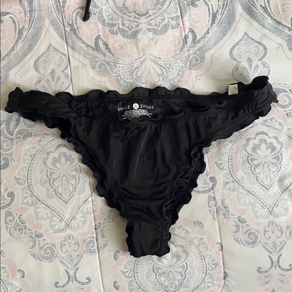 Shade & Shore Black Lettuce Trim Cheeky Bikini Bottoms